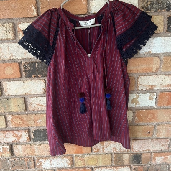 NWT Sea New York Flutter lace sleeves with tassels blouse top boho - Picture 8 of 8